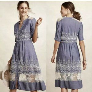 Anthropologie Moulinette Soeurs Embroidered Waters Shirtdress Size 2